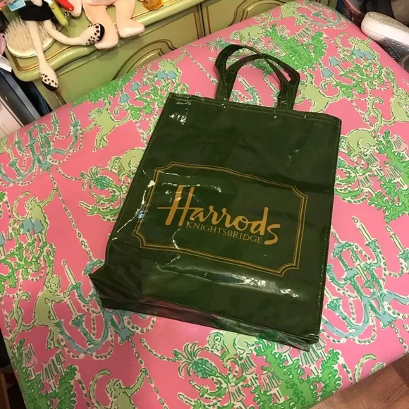 Harrods Glossy Green pvc Shopper tote bag - Picture 3 of 4